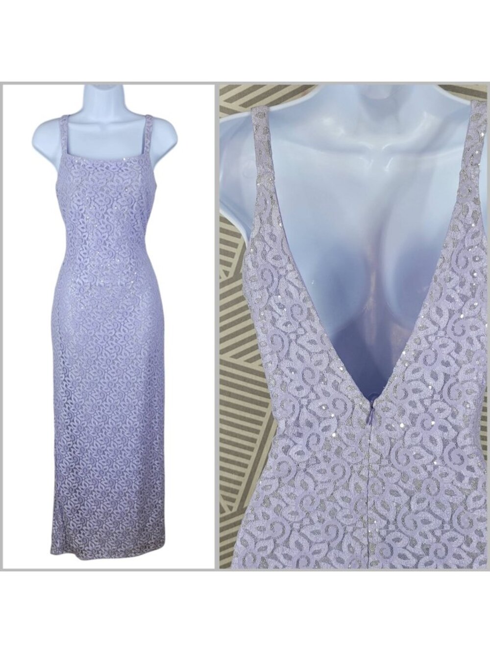 Vintage 90s Jessica McClintock Gunne Sax Dress 6 8 Prom Layered Lace Sequin
